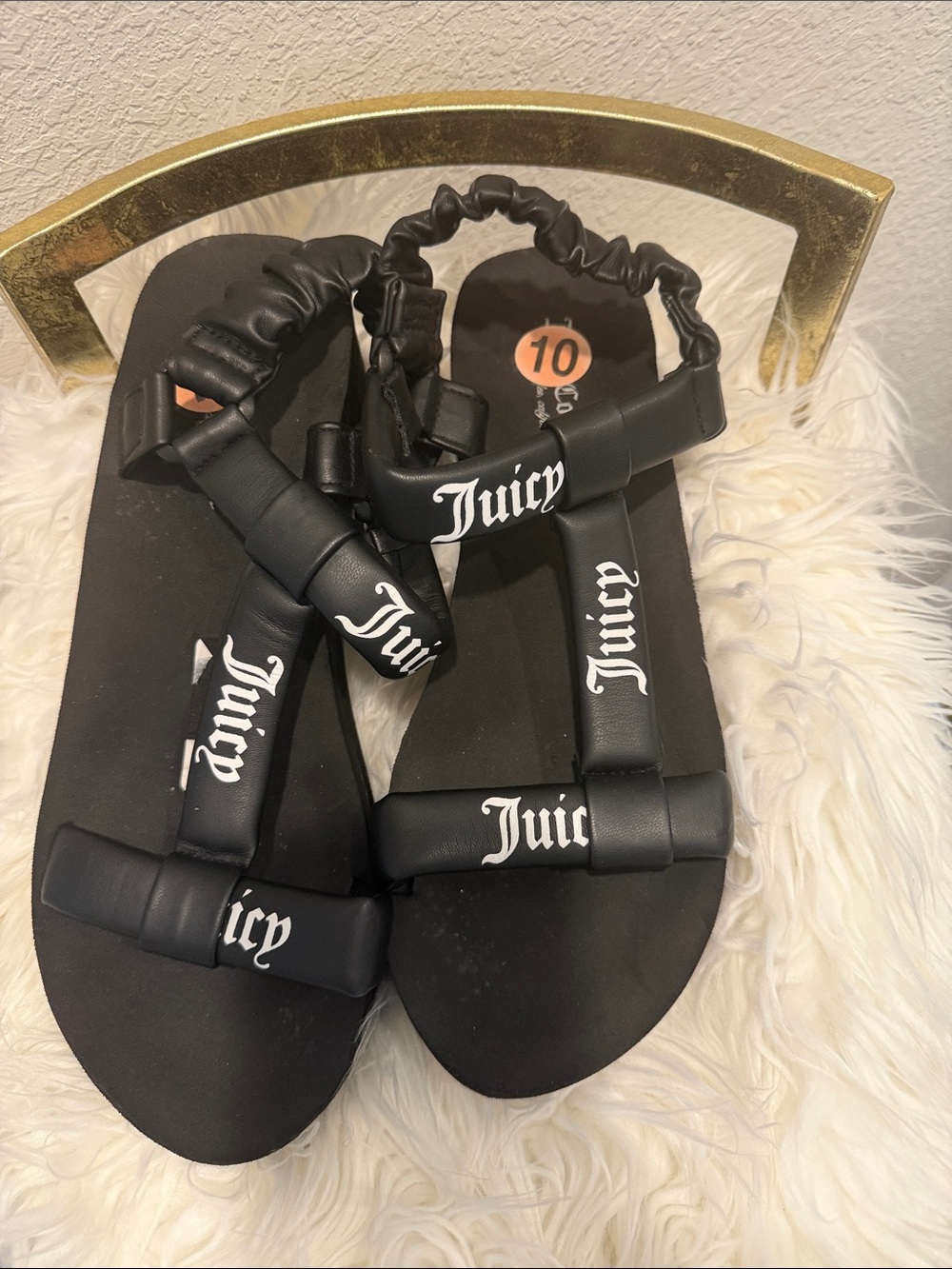 Juicy Couture Black Logo Strappy Sandals | Women’s Size 10